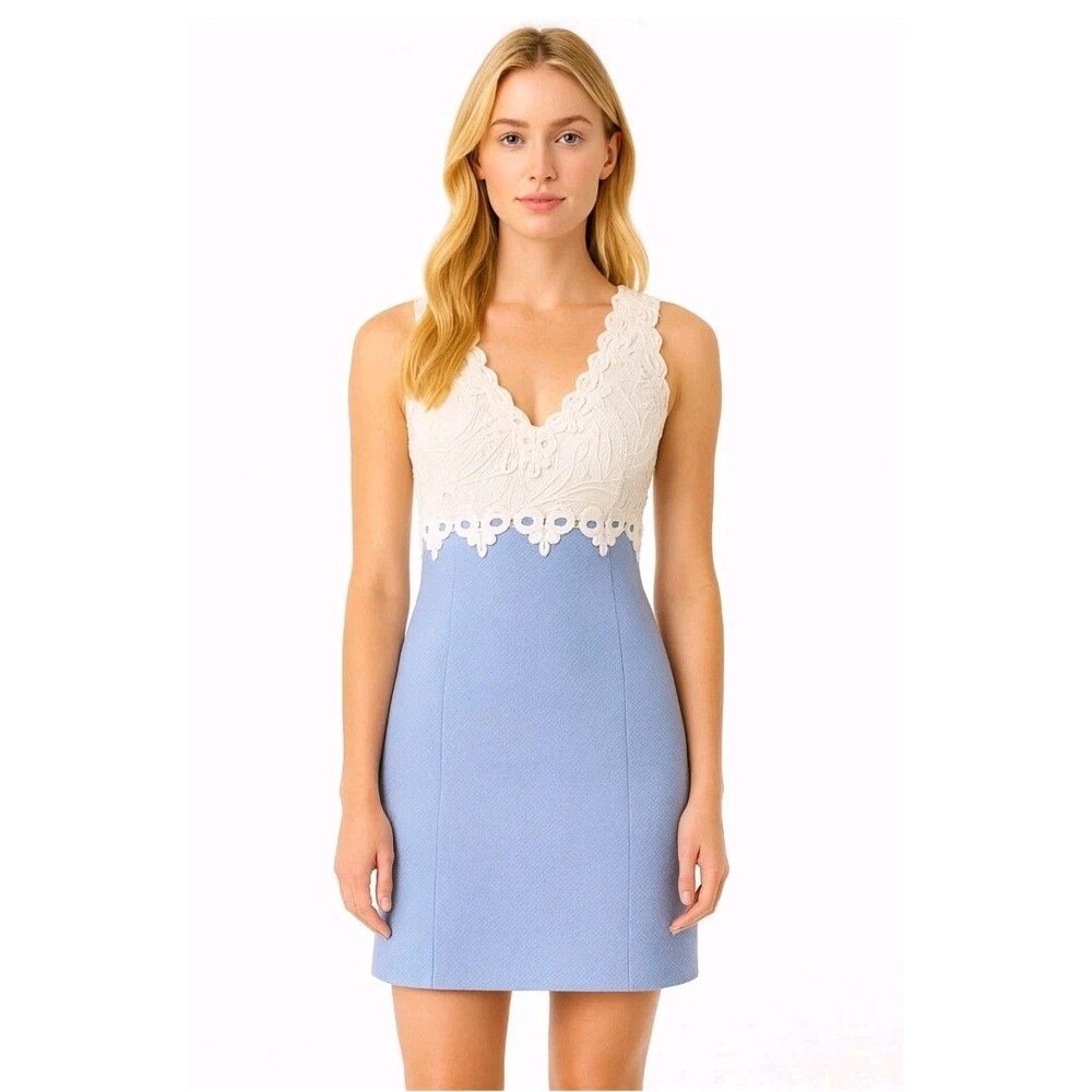 Lilly Pulitzer Sandi Stretch Shift Dress Lace Bodice Blue Peri Textured Size 00